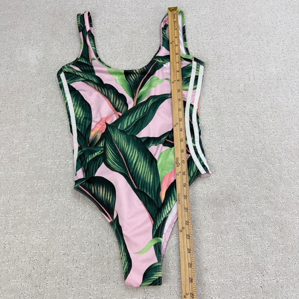Adidas Originals Farm Rio Bodysuit Womens S Pink Green Tropical Leaf 3-Stripe - Picture 8 of 10